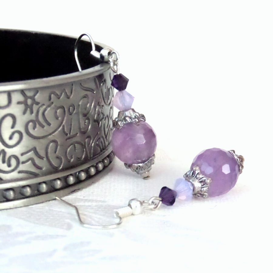 Amethyst earrings, with Swarovski crystals