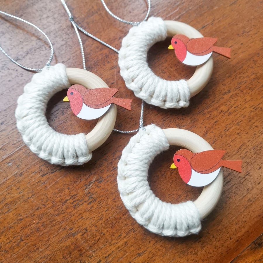 Christmas macrame ornaments, set of 3 - Robin FREE UK P&P 