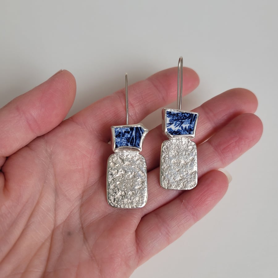 Recycled Sterling Silver and Reused Ceramic Earrings  