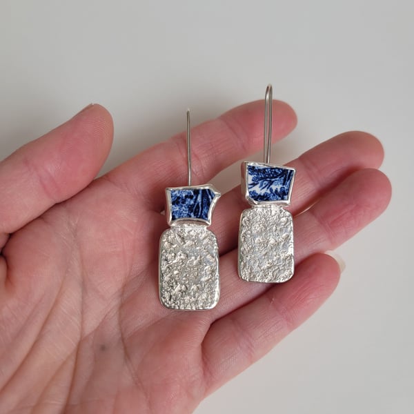Recycled Sterling Silver and Reused Ceramic Earrings  