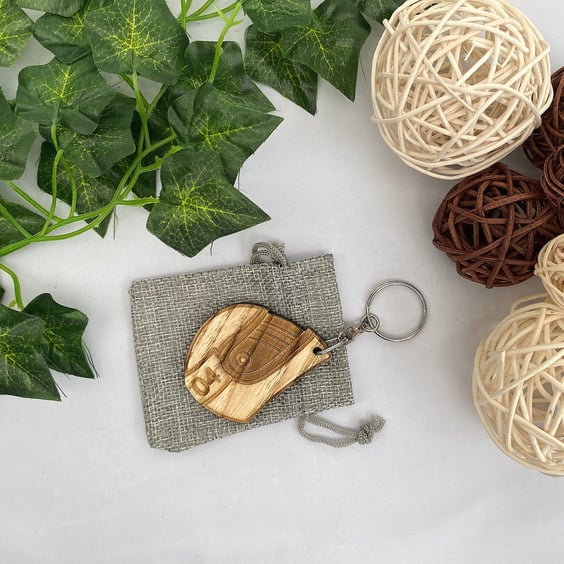 Personalised Helmet Keyring, Helmet Keychain, Wood Keyring with Gift Bag