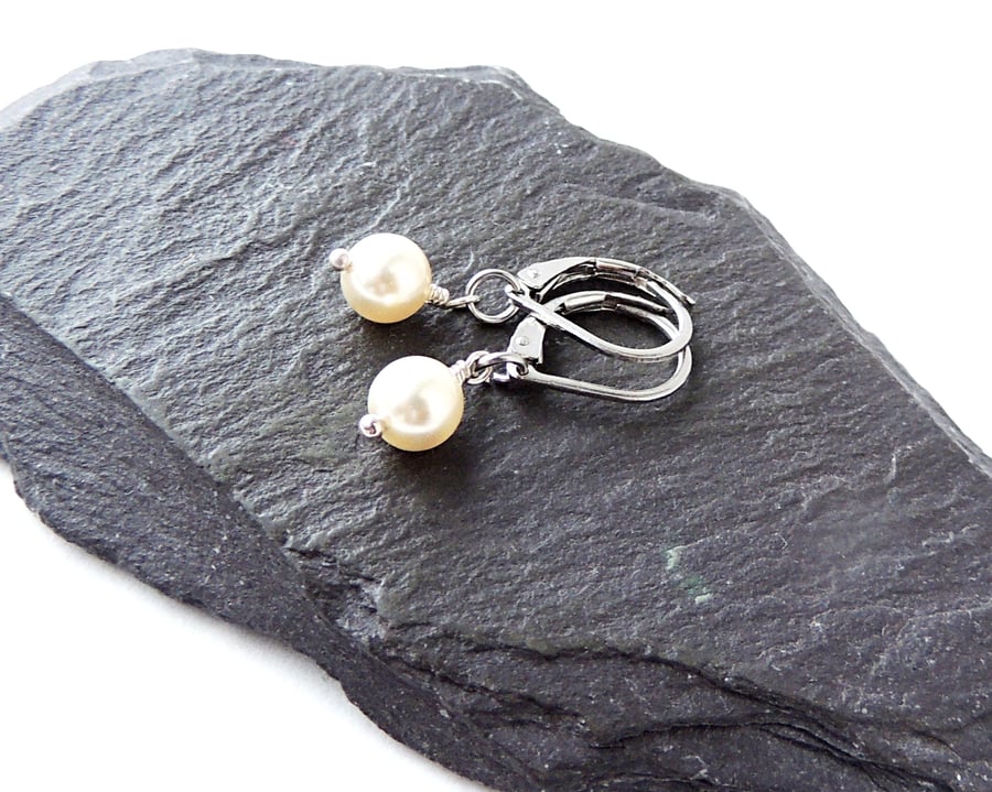 Pearl Lever Back Earrings - 1070