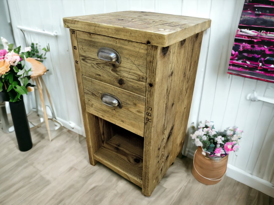 Bedroom Side Table With Shelf - Office Storage Unit - Using Reclaimed Wooden Sca