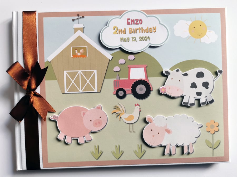 Farm animals unisex guest book, gender reveal, baby shower, birthday book