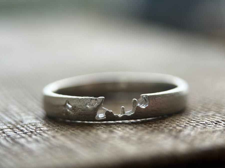 Sterling Silver Sand Cast Herkimer Diamond Crystal Ring Band