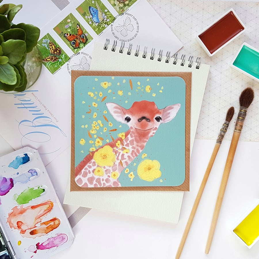 I'm New! - Bartzella The Giraffe Blank Greetings Card