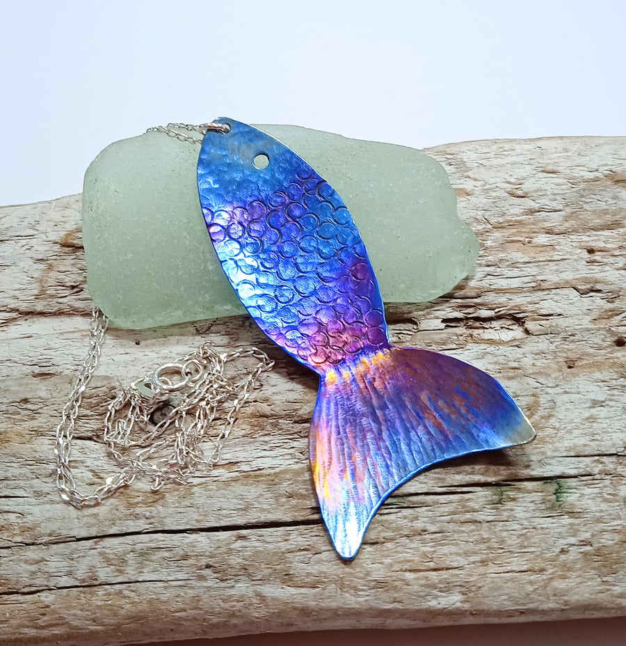 Handmade Coloured Titanium Fish Pendant Necklace - UK Free Post