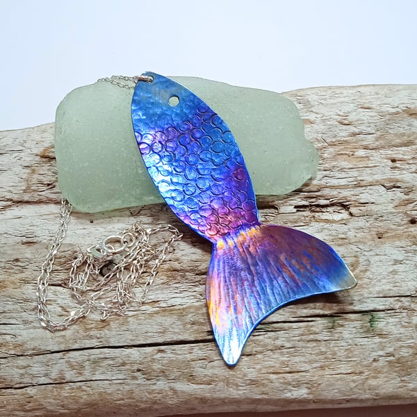  Handmade Coloured Titanium Fish Pendant Necklace - UK Free Post