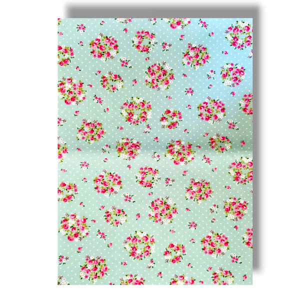 A4 Sheet of Fabric Backed Felt - Turquoise Floral