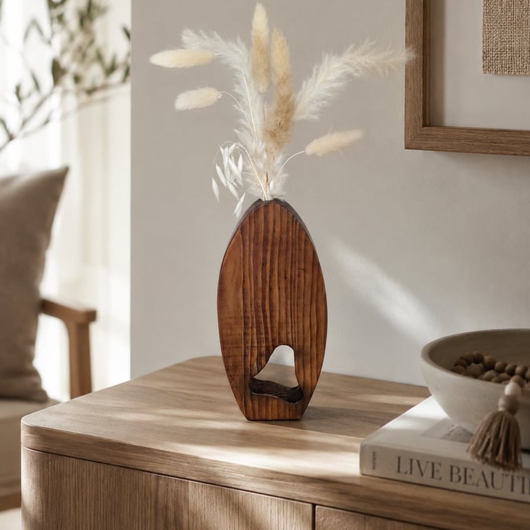 Wood Dried Flower Vase with Cutout Upcycled Reclaimed Wood Vase Dark Oak Finish