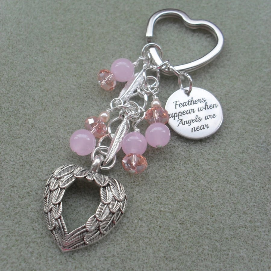 Pink Crystal and Gemstone Angel Keyring