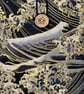 Japanese Cotton Book Sleeve - Black, Grey Ombre Wave Pattern  - Image 4