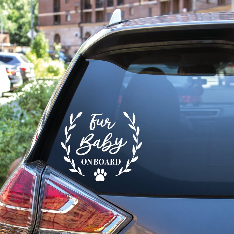 Fur Baby On Board Car Decal- Funny Cute Car Window Bumper Decal Vinyl Sticker