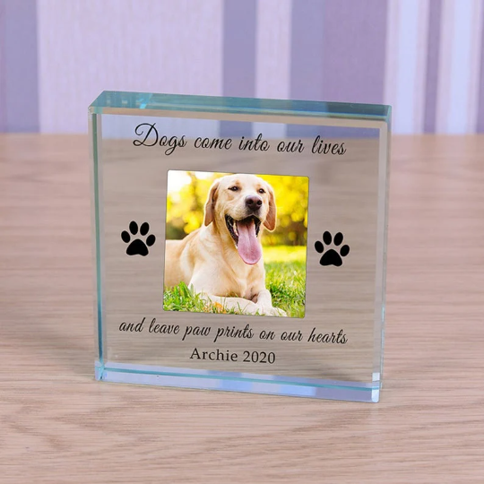 Dog Memorial Personalised Photo Engraved Glass Block Paperweight Dog Lovers Gift
