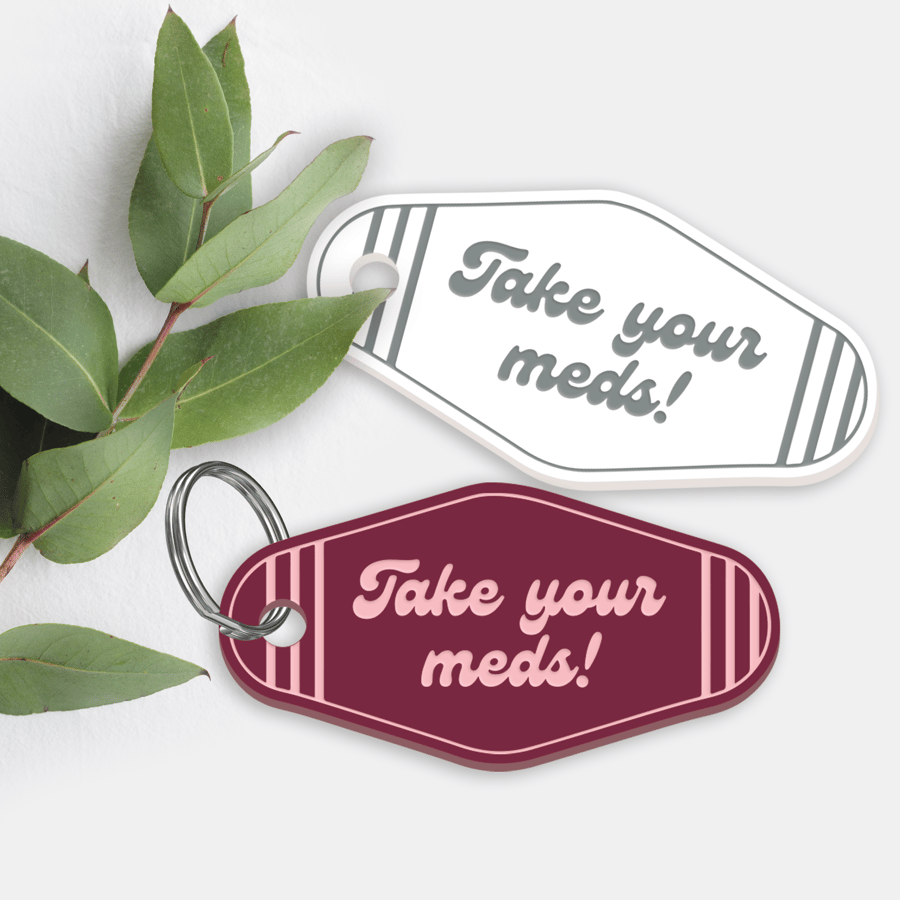 Take Your Meds - Retro Keyring: Acrylic Motel-style Well-Being Keychain