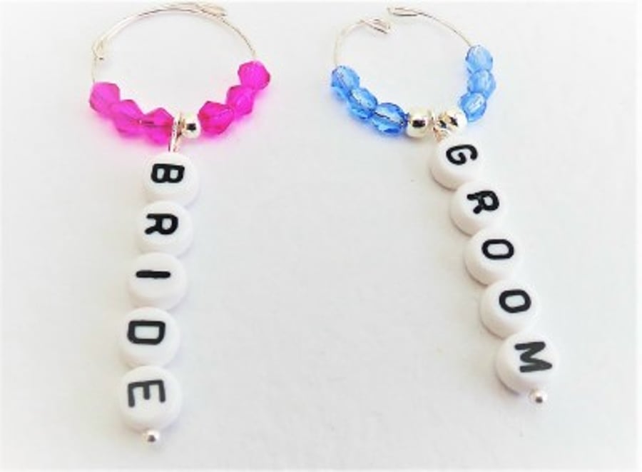 Bride And Groom Wine Glass Charms.