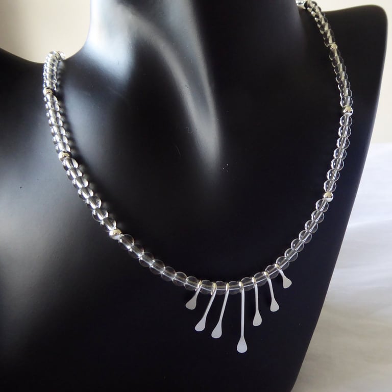 Unique Sterling Silver and Crystal Quartz Necklace 