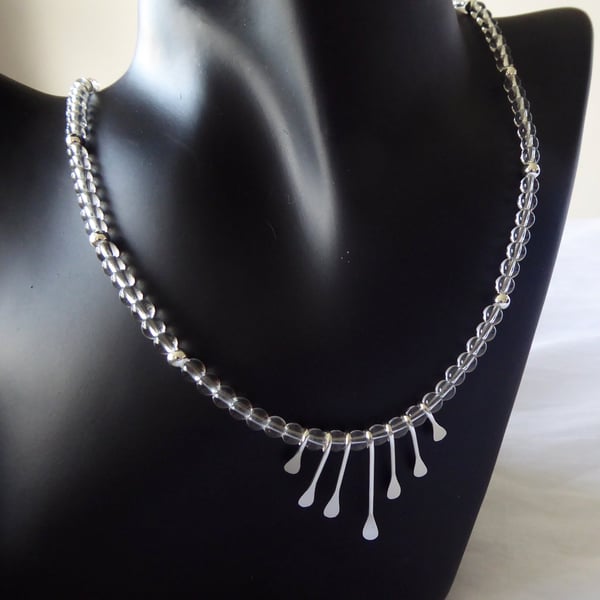 Unique Sterling Silver and Crystal Quartz Necklace 