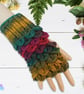 Crochet gloves. Red gold and green dragon scale gloves. Fingerless gloves. - Image 4