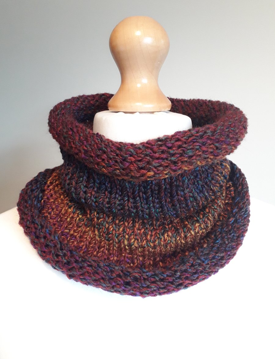 Cowl, Scarf, Infinity Scarf, Neck Warmer, Snood - Purple & Bronze