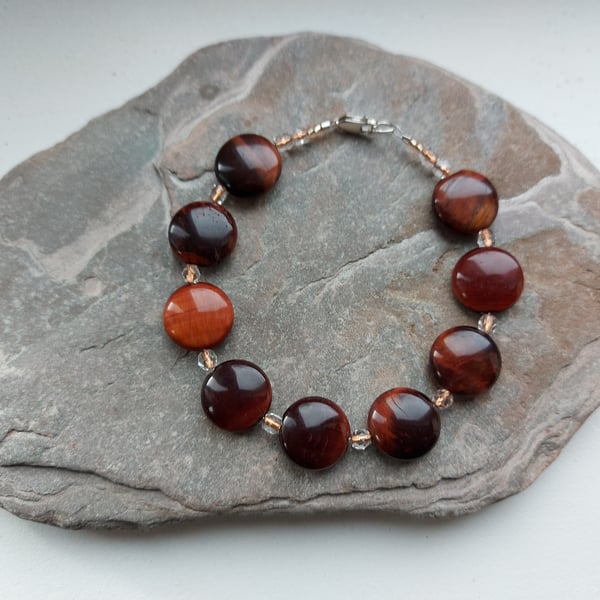Gemstone and silver  Bracelet with Tiger's Eye and Czech Crystal Beads