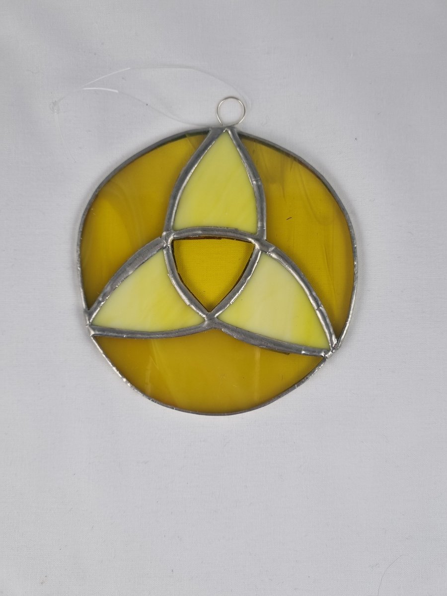 572 Stained Glass yellow Circle - handmade hanging decoration.