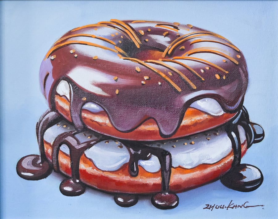 Donut Oil Painting – Original & Framed – A Gift to Bring Smiles!