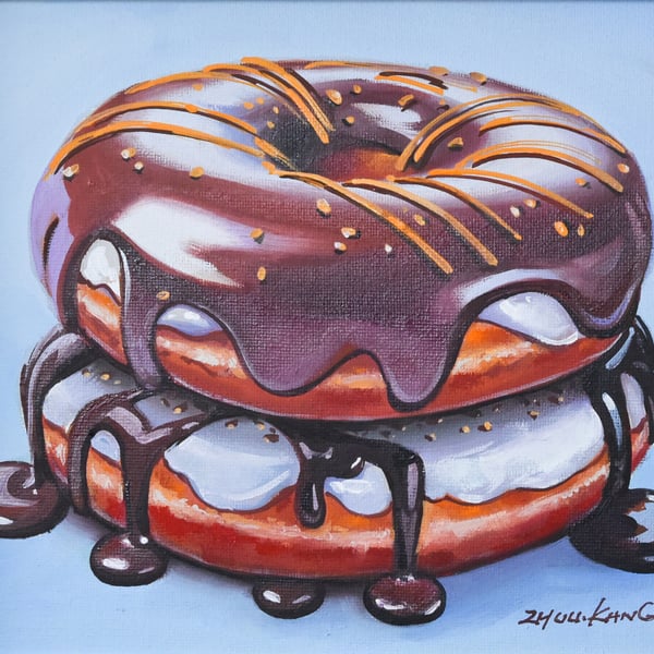 Donut Oil Painting – Original & Framed – A Gift to Bring Smiles!