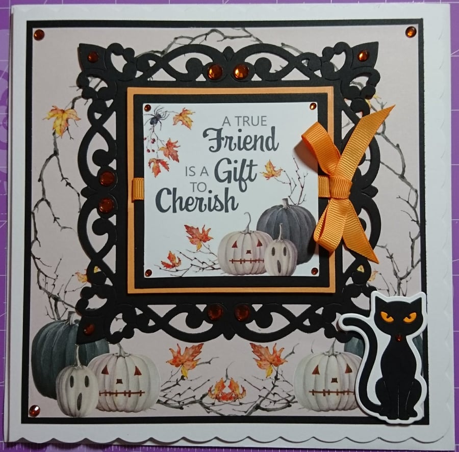 3D Luxury Handmade Card Birthday A True Friend Is A Gift To Cherish Halloween