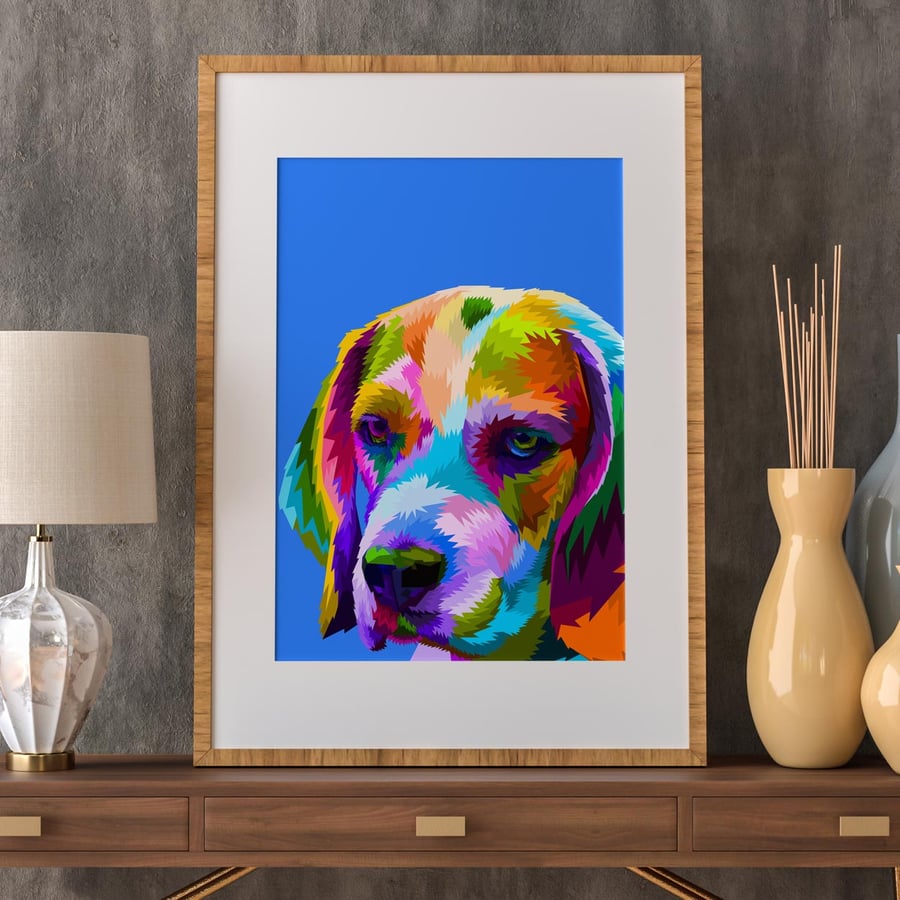 Dog beagle geometric rainbow print