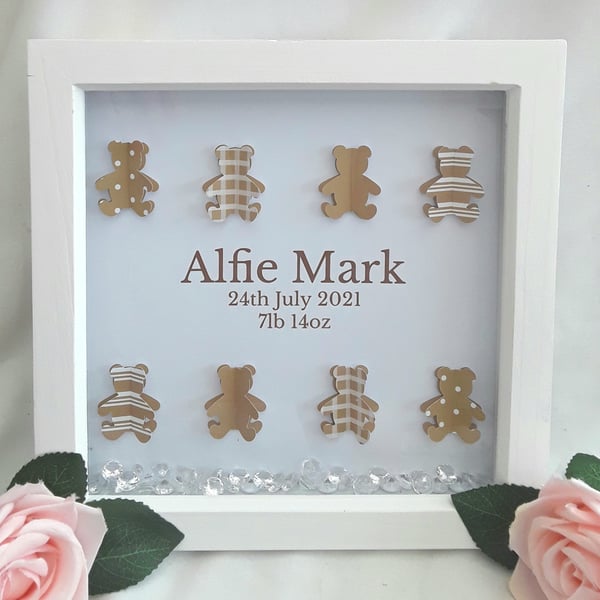 Teddy Frame, Personalised New baby frame,baby girl frame,baby boy frame,nursery 