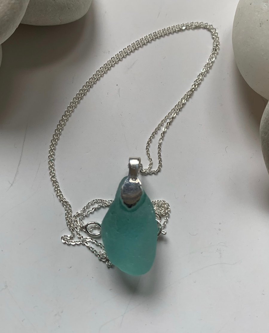 Sterling silver and turquoise seaglass pendant