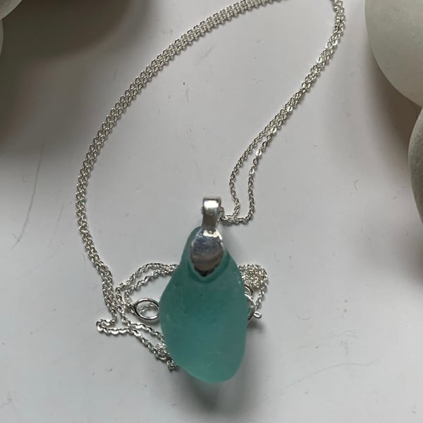 Sterling silver and turquoise seaglass pendant