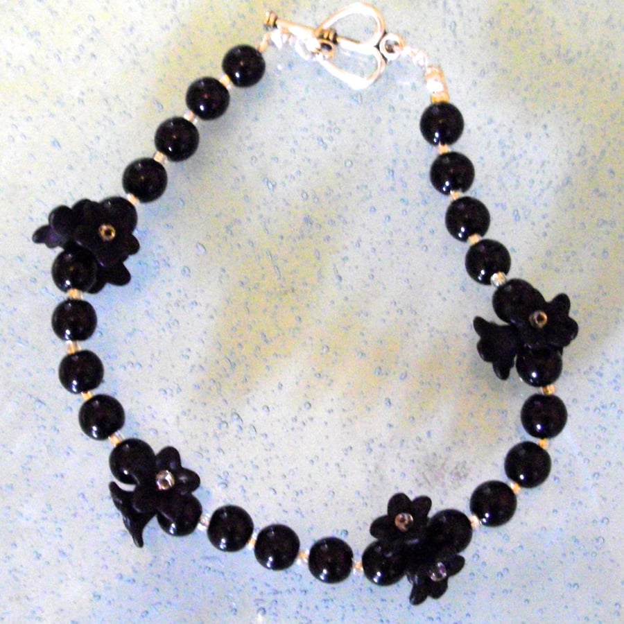 Black Flower Bracelet - UK Free Post