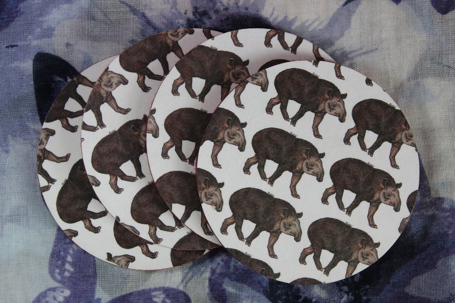 Tapir Pattern Handmade Wooden Round Drinks Coaster