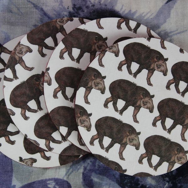Tapir Pattern Handmade Wooden Round Drinks Coaster