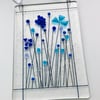 Wild flower fused glass wall hanging, gift for her, housewarming