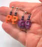 Howlite Skull And Purple and Black Miracle Bead Stud Earrings, Halloween