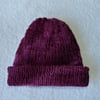 Beanie Style Hat in Handspun Falkland Yarn. Hand Dyed Purple Colour
