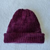 Beanie Style Hat in Handspun Falkland Yarn. Hand Dyed Purple Colour