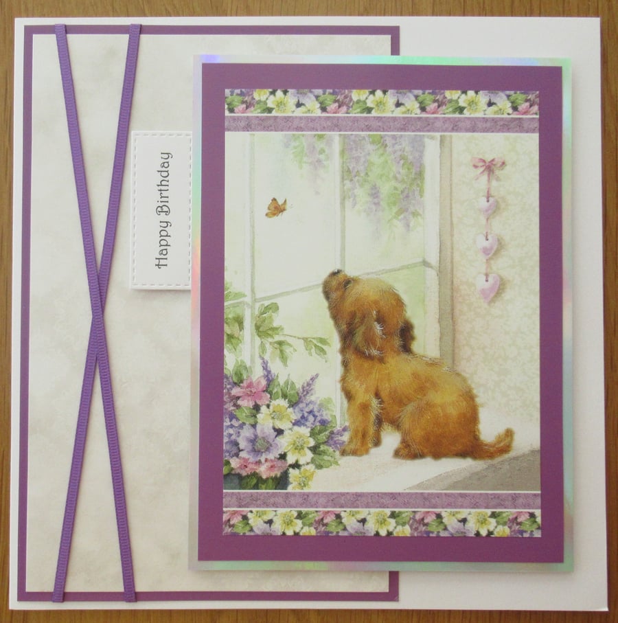 Puppy Looking out the Window - 8x8" Birthday Card