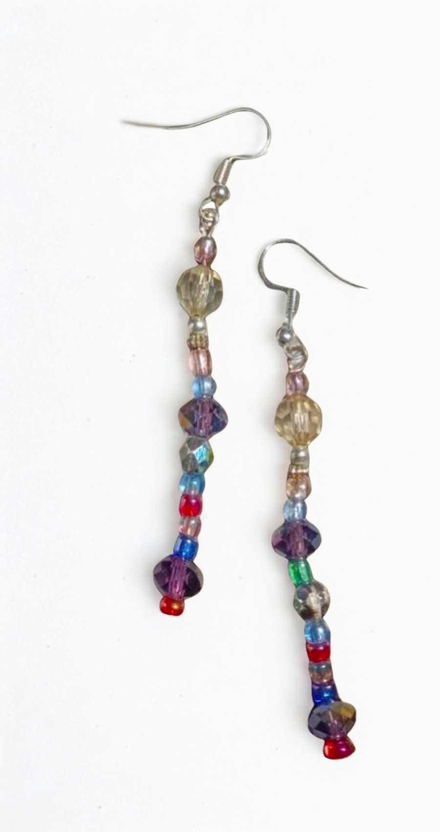 Long Beaded Glass Earrings with Faceted Glass Beads
