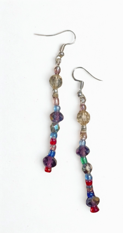 Long Beaded Glass Earrings with Faceted Glass Beads