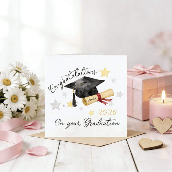 Personalised Graduation Card 2026 – Custom Name, Cap & Diploma Design