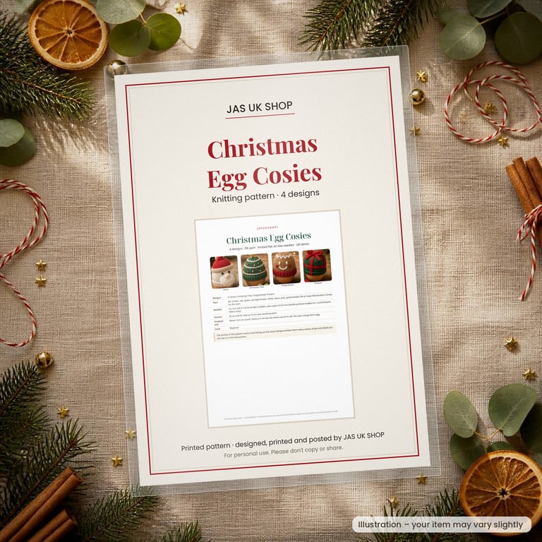 Printed Christmas Egg Cosy Knitting Pattern, 4 Designs, Easy DK Pattern