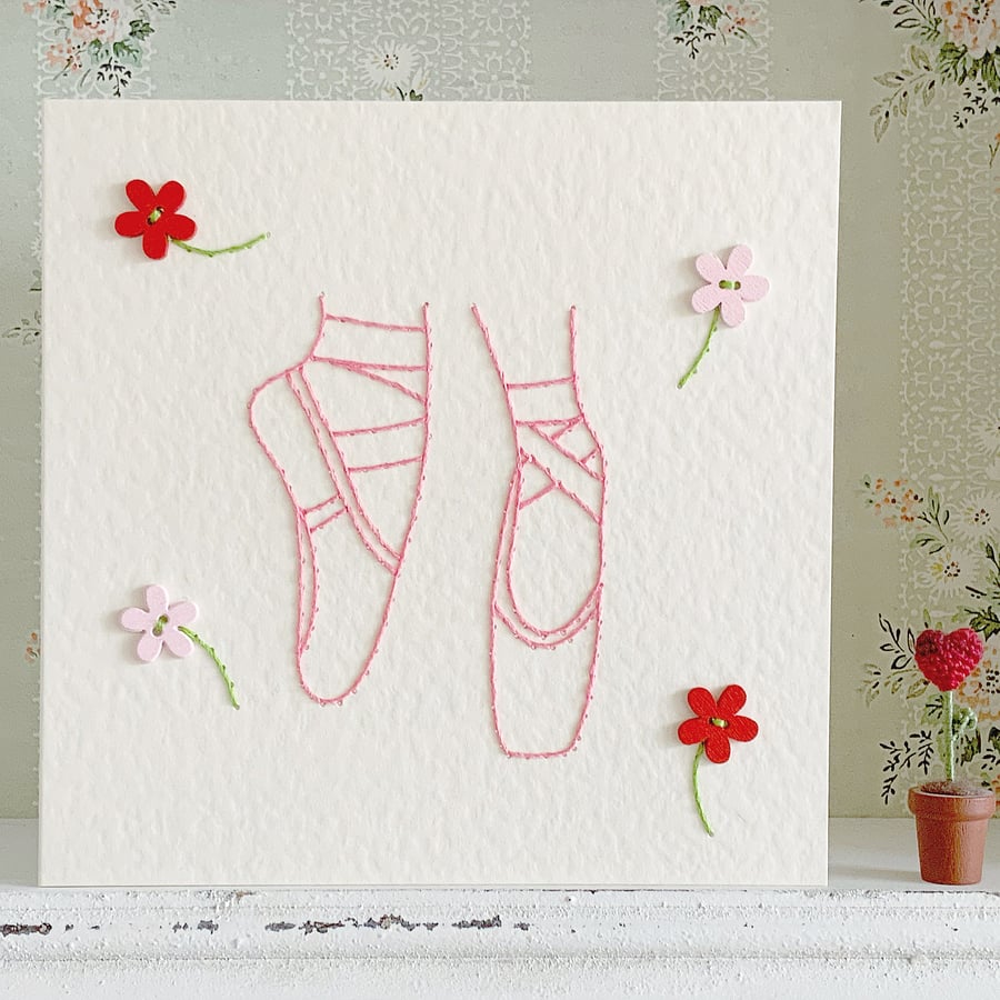 Ballet Card. Hand Sewn Card. Dance Card. Ballerina Card. Stitched Card. Dancing.