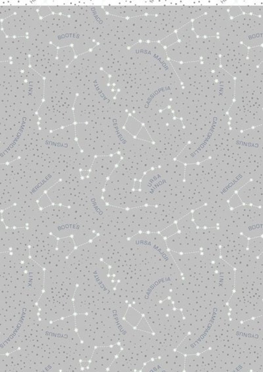 Fat Quarter Glow In The Dark Grey Constellations 100% Cotton Quilting Fabric