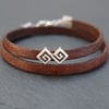 Leather wrap bracelet - geometric aztec silver plated