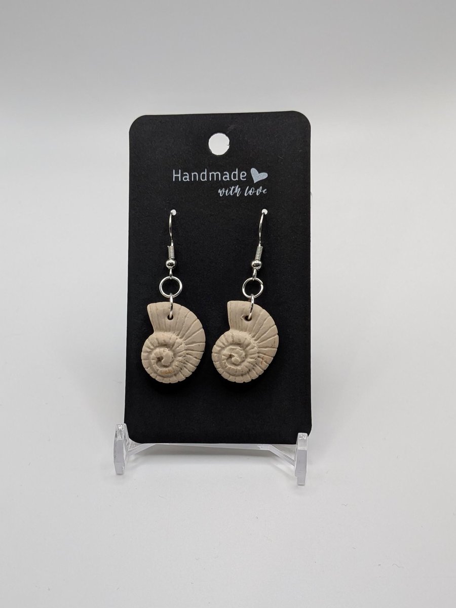 Handmade Fossil Shell Earrings Neutral Spiral Dangle Earrings Minimalist Nature 