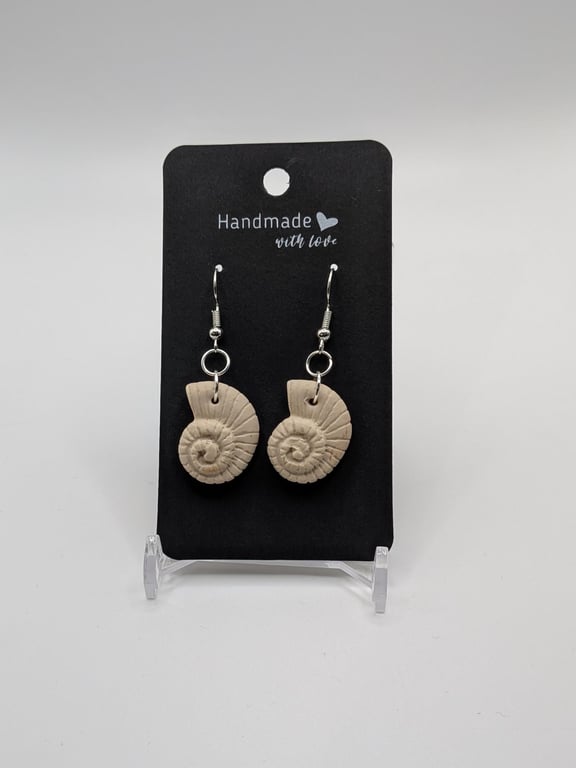 Handmade Fossil Shell Earrings Neutral Spiral Dangle Earrings Minimalist Nature 